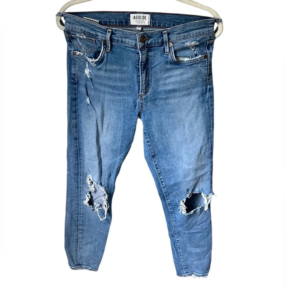 AGOLDE Jeans Crop Distressed Jeans Medium Light Wash 27